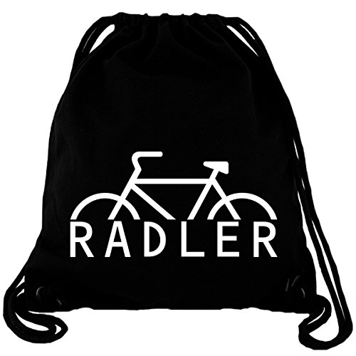 FABTEE Radler - Fahrrad Gym Bag Turnbeutel aus Bio Baumwolle in hochwertiger Qualität mit dicken Kordeln und Stoff, Größe:Einheitsgröße, Farbe:Schwarz