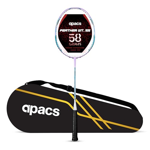 Image of Apacs Feather Weight 55 (Super Lightweight 58g) Made in Vietnam | Japanese HM Graphite | Extra Head Heavy Unstrung Badminton Racket (White Purple)