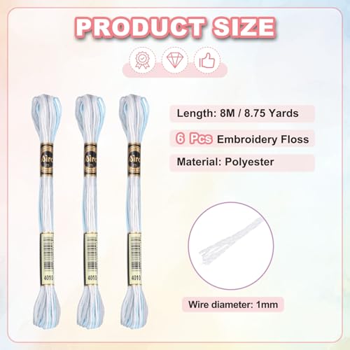 Image of PATIKIL 6 Skeins Embroidery Floss, Polyester Embroidery Threads Bracelets String for Cross-Stitch Hand Embroidery, Gray Blue