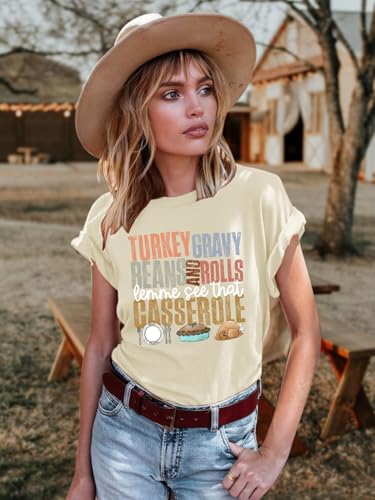 Image of Thanksgiving Shirts Women Turkey Gravy Beans and Rolls Tshirts Funny Turkey Graphic T-Shirt Family Thanksgiving Tops