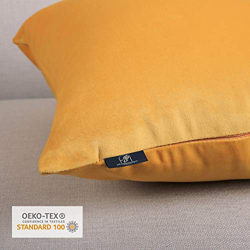 Phantoscope Pack of 2 Velvet Decorative Throw Decorative Pillow Cover Soft Solid Square Cushion Case for Couch Orange 18 x 18 inches 45 x 45 cm