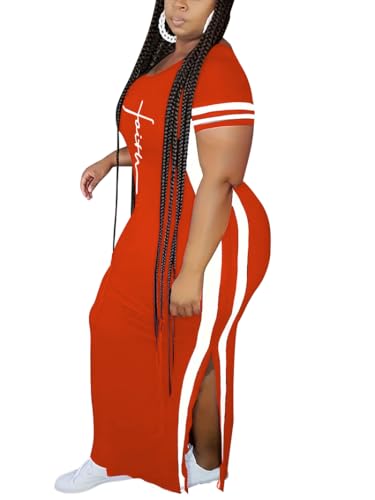 Image of PINSV Women Plus Size Maxi Dress Summer Short Sleeve Split Long Dress