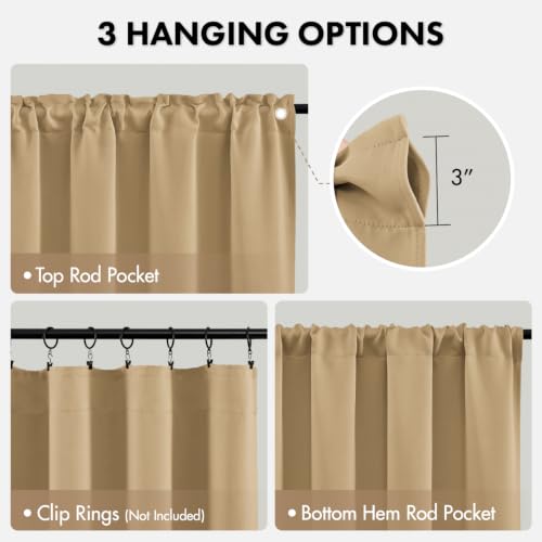 Image of MIULEE 84 Inch Length Dark Beige Blackout Bedroom Curtains Set of 4 | Thermal Curtains for Summer Heat, Light Blocking Privacy Bedroom Window Drapes, Top&Bottom Rod Pocket, Living Room