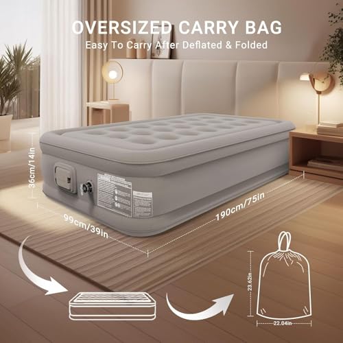 Image of Air Mattress with Built in Pump - Twin Size Double-High Inflatable Mattress with Flocked Top - Easy Inflate, Waterproof, Portable Blow Up Bed for Camping & Travel
