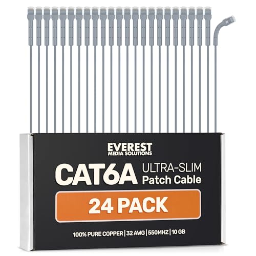 Image of Everest Ultra Slim Cat6a Ethernet Patch Cables 2ft (24-Pack) Gray | Bendable, Thin and Flexible