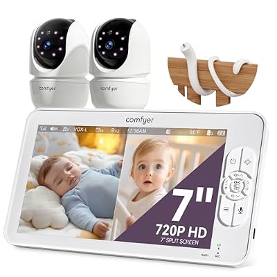 Comfyer BM01 7" HD Split-Screen Baby Monitor, Video Baby Monitor with 2 Cameras and Audio, No WiFi Monitor with a Flexible Bracket, 6000mAh Battery, VOX Mode with Sound Alert, 4X Zoom, Night Vision