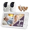 Comfyer BM01 7″ HD Split-Screen Baby Monitor with 2 1080P Cameras, 48 Hrs 6000mAh Battery Runs 2 Days in VOX Mode, No WiFi Monitor with a Flexible Bracket, 2 Way Audio, Remote PTZ, Auto Night Vision