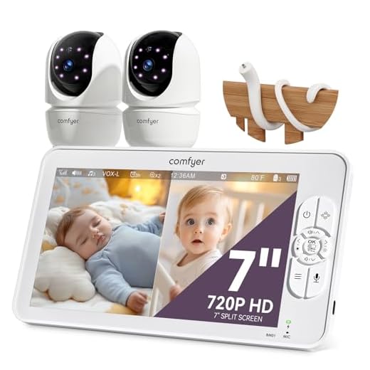 Comfyer BM01 7" HD Split-Screen Baby Monitor with 2 1080P Cameras, 48 Hrs 6000mAh Battery Runs 2 Days in VOX Mode, No WiFi Monitor with a Flexible Bracket, 2 Way Audio, Remote PTZ, Auto Night Vision