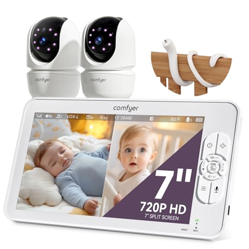 Comfyer 7' HD Split-Screen Baby Monitor with 2 Cameras, Video Baby Monitor with Camera and Audio,...