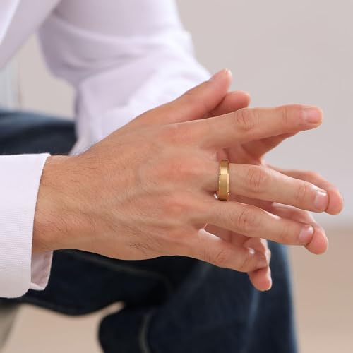 MYNENEY Tungsten Steel Bands 4mm 6mm 8mm Matte Surface Mens Wedding Pinky Ring Gold/Silver/Black Signet Rings for Men Comfort Fit size 5-12 (Gold-6mm, 12)