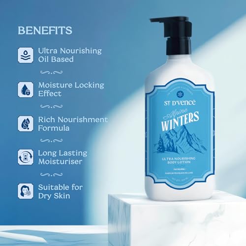 Image of ST. D'VENCE Alpine Winter Edition Body Lotion for Dry Skin Women & Men | Tea Tree Oil, Shea Butter and Vitamin E | Moisturizer Cream Body Lotion for Summer | Deep Moisturizer Cream - 700 ml