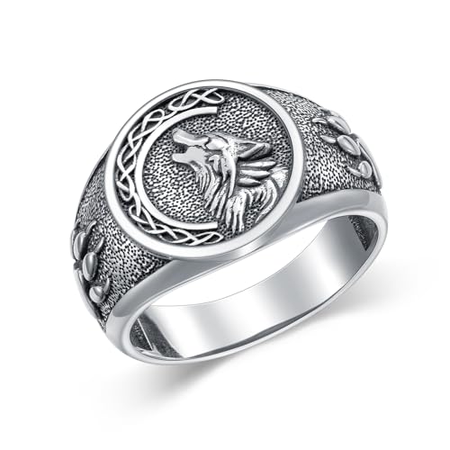 Lattd Viking Wolf Signet Ring �j���p �T�C�Y 8/9/10/11/12 925�X�^�[�����O�V���o�[, �X�^�[�����O�V���o�[, ��΂Ȃ�