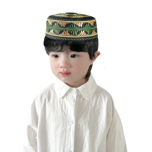 HKSICHENGKEJI Boys Embroidered Kufi Muslim Prayer Hat Islam Skull Beanie Arabic Prayer Headwear Kofia Topi Taqiyah Hat