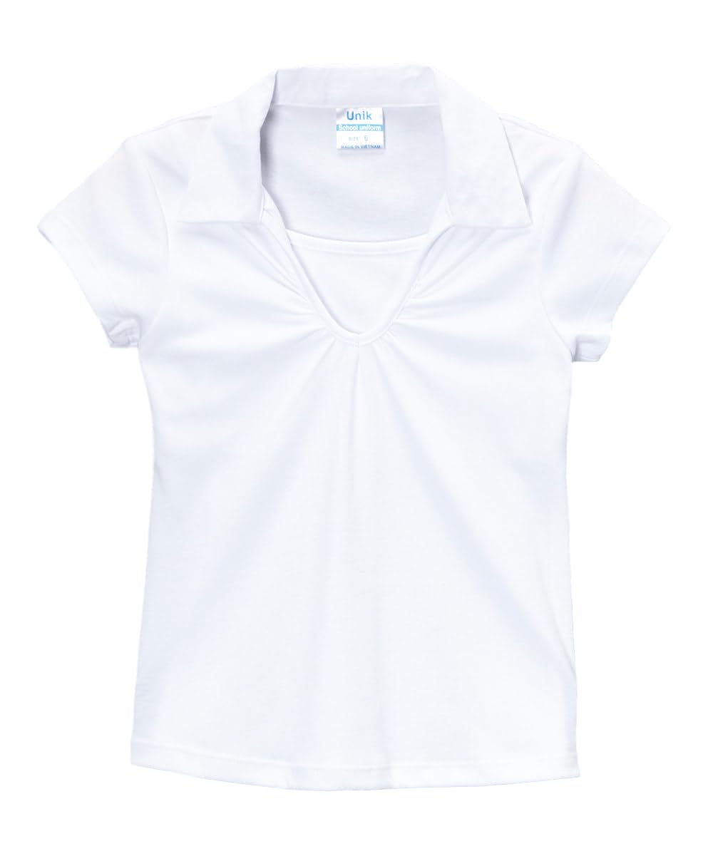 unik Girl's Uniform V-Neck Collar Shirt Short Sleeve Great for School Burgundy Navy White Sky Blue Green Purple Yellow Red