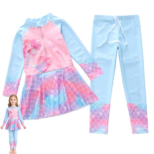 KUKUMAJI Girls Modest Muslim Swimsuit Separates Set Muslim Swimsuit for Girls Long Sleeve Long Sleeve Rash Guard with Leggings Full Coverage Swimwear(9-11y)