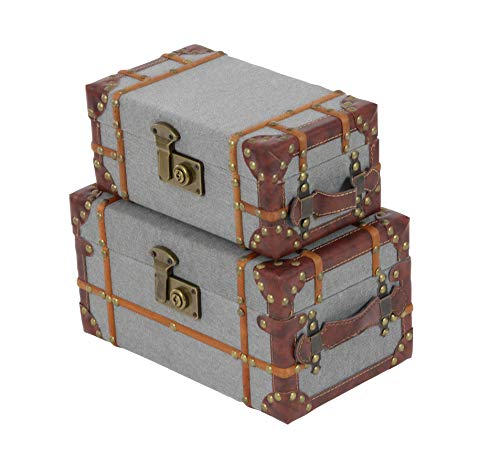 Deco 79 Wood Upholstered Box With Hinged Lid, Set Of 2 12", 14"W, Gray #TOP1