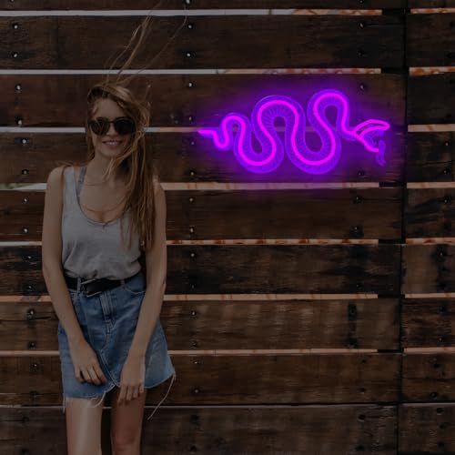 Image of Snake Skeleton Neon Sign, Handmade Light Sign, Snakes Skull Decor,Goth Room Decor, Snakes Skeleton Decoration, Gifts For Snake Lover, 15.6 inchx7.9 inch