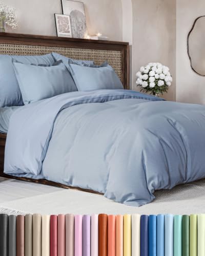 Image of Duvet Cover Full Size - 3 Piece with Zipper Closure - Heathered Blue