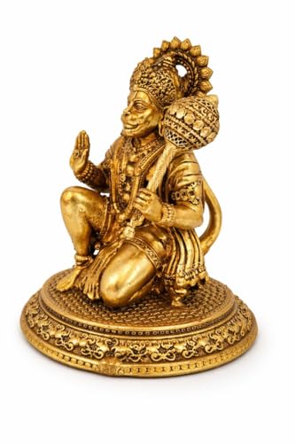 Estatua de Hanuman de Latón Sentado 3 pulgadas con Acabado Dorado miniatura 3