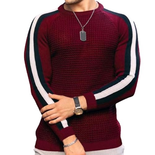 Men Long Sleeve Knitted Crewneck Basic Tops Pullover Sweatshirts S-3XL