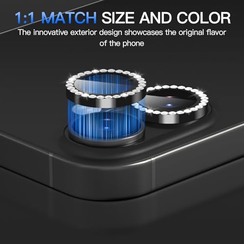 Image of NEXVEU DIAMOND Camera Lens Protector For IPHONE 16 /16 PLUS /IPHONE 17 BLACK UHD 9H Glass, Anti Drop, Scratch Resistant, Case Friendly, Removable, Waterproof, Heavy Duty Camera Protector
