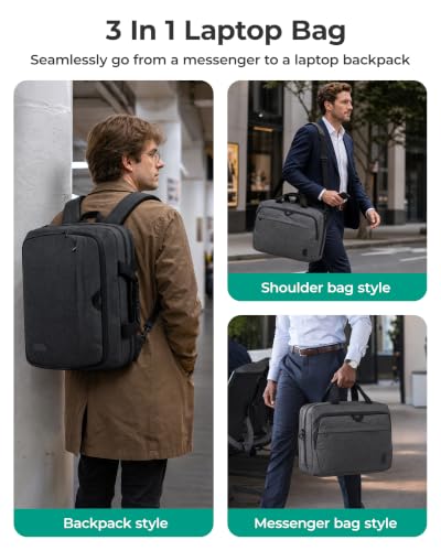 Image of BAGSMART 3 In 1 Laptop Bag for Men Expandable Computer Bag 17.3 Inch, Gray | Messenger Bag Briefcase Work Bag Business Travel Office