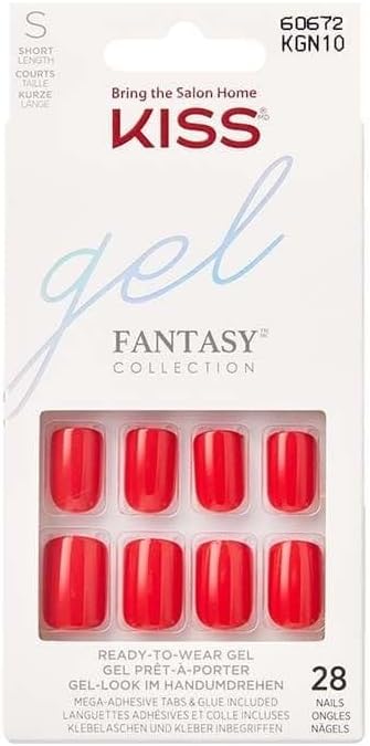 KISS Gel Fantasy Collection Glue-On Manicure Kit, Whatever, Short Length Square Fake Nails Includes 28 False Nails, Nail Glue, Nail File, and Manicure Stick