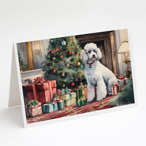 Caroline's Treasures DAC2728GCA7P Poodle Cozy Christmas Greeting Cards Pack of 8 Blank Cards with Envelopes Whimsical A7 Size 5x7 Blank Note Cards
