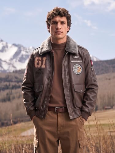 The Indian Garage Co Men Regular Fit Full Sleeves Applique Brown - Image 4
