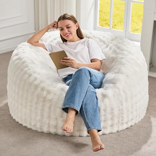 Hobestluk Bean Bag Chairs Beanbag Chair with Filler Adult Bean Bags with Fluffy & Machine Washable Cover Giant Bean Bag Chairs for Aduts (White 3FT-36 x 36 x 22)