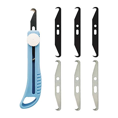 HEADLEY TOOLS Golf Club Hook Knife with Black Blades,Hooked Knife Steel Blade Golf Club Grip Hook Blade Knife(6pcs Hook Knife Blades, 1pc Hook Knife Handle),Golf Club Hook Knife Handle Blue