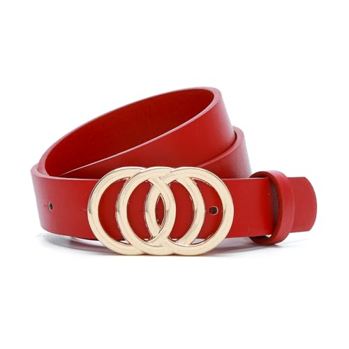 Women Belt for Jeans Dress O-Style Gold Buckle Ladies Skinny Waist Faux Leather Belts3