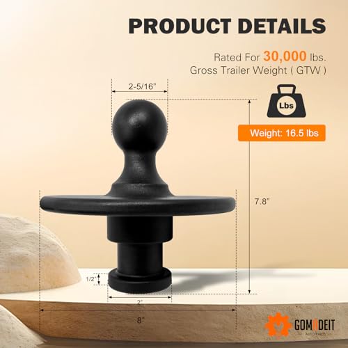 Gooseneck Adapter Hitch 2085295 Kingpin 2-5/16” Gooseneck Ball Adapter fits for Tractor Trailer, Gooseneck Ball Towing Receiver Adapter Black