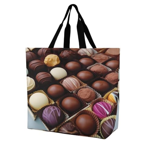 Women's Multi-Functional Shopping Bag，Color Chocolate Printing Messenger Bag Shoulder Bag for Travel, Work, Shopping & Parties with Inner Pocket, Grocery Bag Lightweight & Water-Resistant