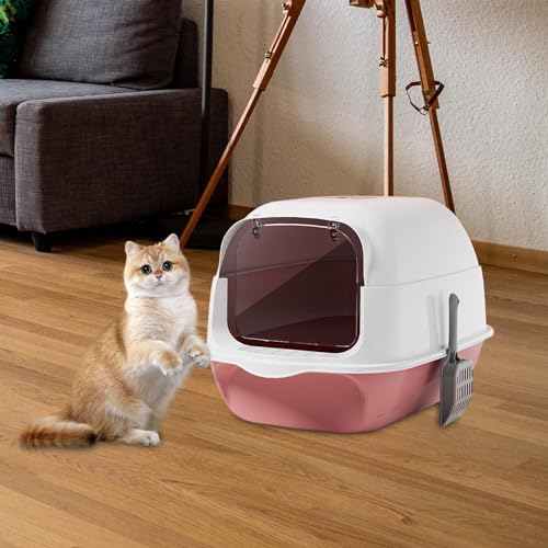 Caja de arena para gato con tapa cubierta rosa miniatura 5