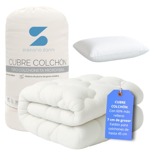La Mejor Selección de Cubrecolchones de plumas disponible en línea. 41 STEFANO ZANNI Cubre Colchón Tipo Colchoneta Microfibra Extraconfort + Almohada de Regalo - Extra Relleno 7 cm de Microgel y Down Alternative, Máxima Comodidad y Soporte,...