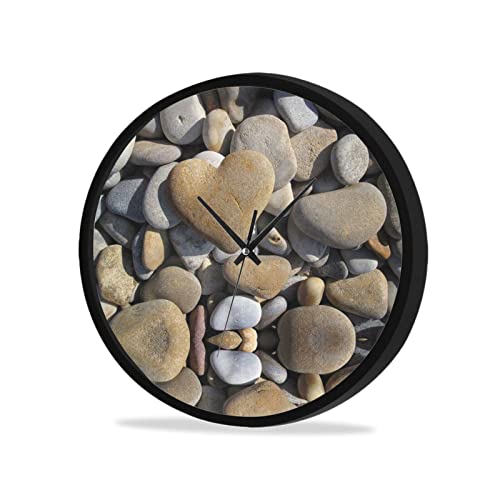 Reloj decorativo circular de piedra de corazón, cuarzo de calidad, funciona con pilas, reloj de pared redondo, para el hogar, oficina, aula, escuela, silencioso, sin tictac, frontal de cristal ABS.
