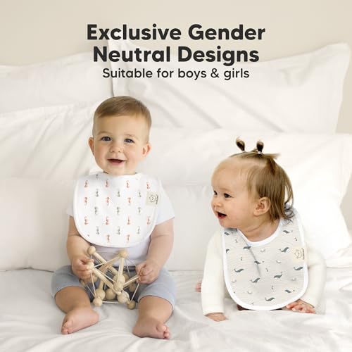 Image of 8-Pack Organic Baby Bibs for Boys, Girls - Soft Cotton Drooling and Teething Bibs for Baby Girl & Boy, Extra Absorbent, Easy to Clean & Put On for Toddler, Newborn, Infant 0-24 Months (Marine Muse)