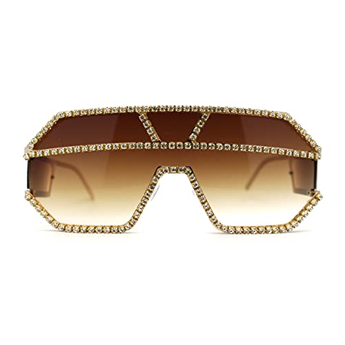 Fully Blinged Out Rhinestone Flat Top Mob Rimless Racer Sunglasses2