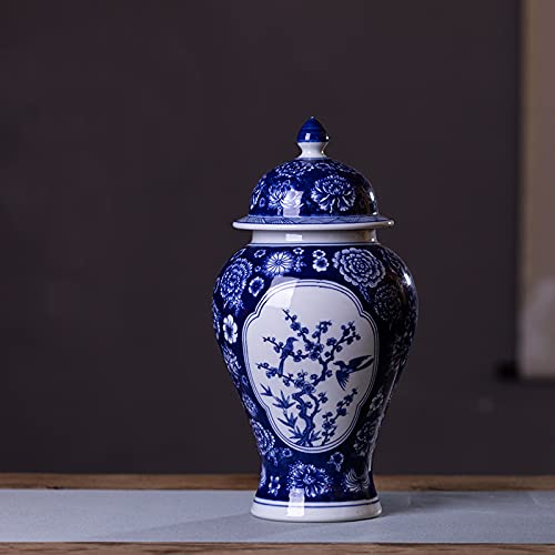 Jdzjybqx Chinese Ginger Jar Hand Paint Flower Blue And White Porcelain Temple Ginger Jar Vase For Home Decor,From Jingdezhen,H15.74Inches thumb #2