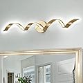HUOKU Dimmable Modern LED Bathroom Vanity Light 32 inch, 20W Spiral Design Gold Wall Light Fixtures for Bathroom, Living Room and Hallway, 6000K White Light