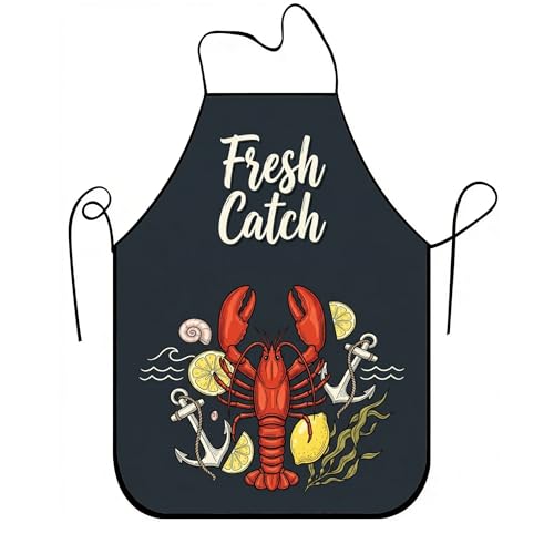 Delantal náutico de langosta para cocinar, diseño vintage de captura fresca, delantal de cocina para mariscos, barbacoas, parrillas, adultos, Negro, 24x31 Inch