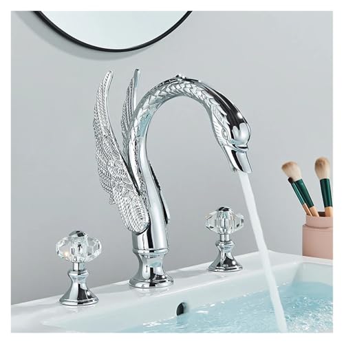 Robinet baignoire col de cygne mélangeur eau chaude et froide double cristal or