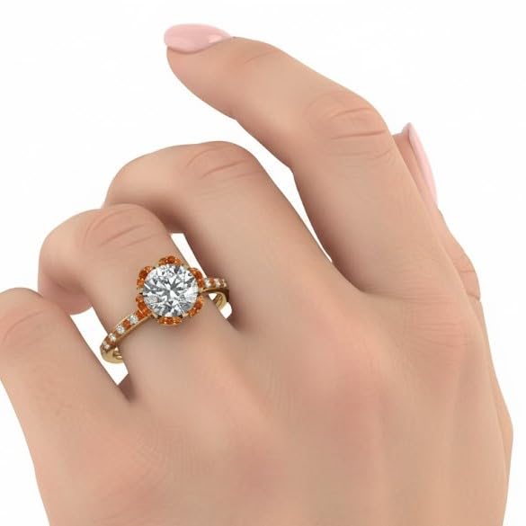 Image of 55Carat Choose Your Gemstone 6 Petal Ring Yellow Gold Plated Round Shape Halo Engagement Rings Well Shaped for Any Gift Giving Occassion Modern Style Enchating Women US Size 4 to 12
