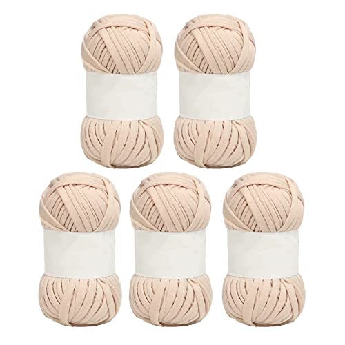 Tyenaza 5 Piezas Hilo de Espagueti, Hilo para Tejer a Crochet, Hilo de Alfombra de Algodón Suave de 2 CM de Ancho, para DIY y Tejido, Capazos, Bolso de Mano, Manualidades, Decoración Hogareña(Beige)