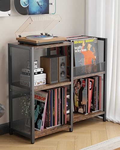 Ornestia Meuble Platine Vinyle Design, Support pour 200 Albums, 3 Niveaux Métal Étagère de...