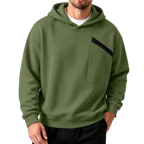Mens Pullover Hoodie Chest Patch Zip Pocket Rib Cuffs Streetwear Sweatshirt - image 7