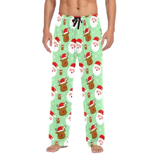 Santa Claus and Elk Men's Pajamas Pants Cotton Sleep Bottoms Pants Lounge Sleepwear - S2