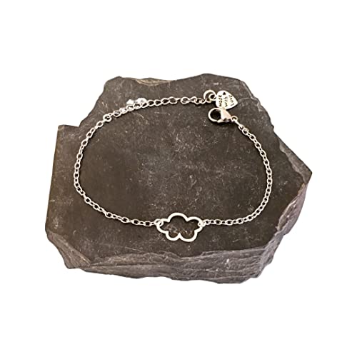 Clovers Bracelet en acier inoxydable avec médaillon nuage en argent, bracelet femme gourmette en argent, idée cadeau femme