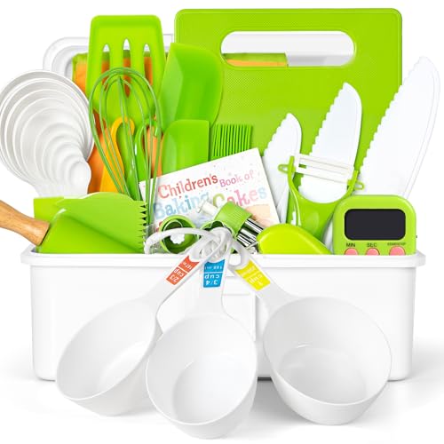 Kids Cooking Sets Real, 37PCS Kids Cooking and Baking Set with Storage Case Timer Kid Safe Knives Cutting Board, Toddler Kitchen Toys Birthday Gifts for Girls Boys Age 3 - 8